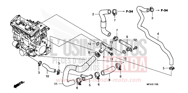 WATER PIPE for CBF1000 ABS QUASAR SILVER METALLIC (NHA48) from 2009